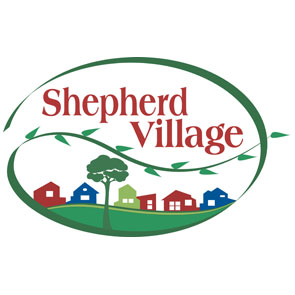 Shepherd Village logo with colorful houses and a tree.