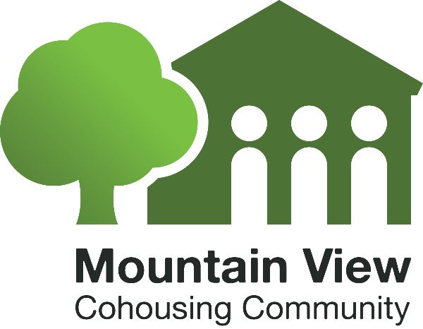 Logo of Mountain View Cohousing Community with tree and house icon.