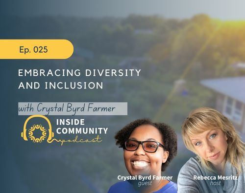 Podcast cover image featuring Crystal Byrd Farmer and Rebecca Mesritz.